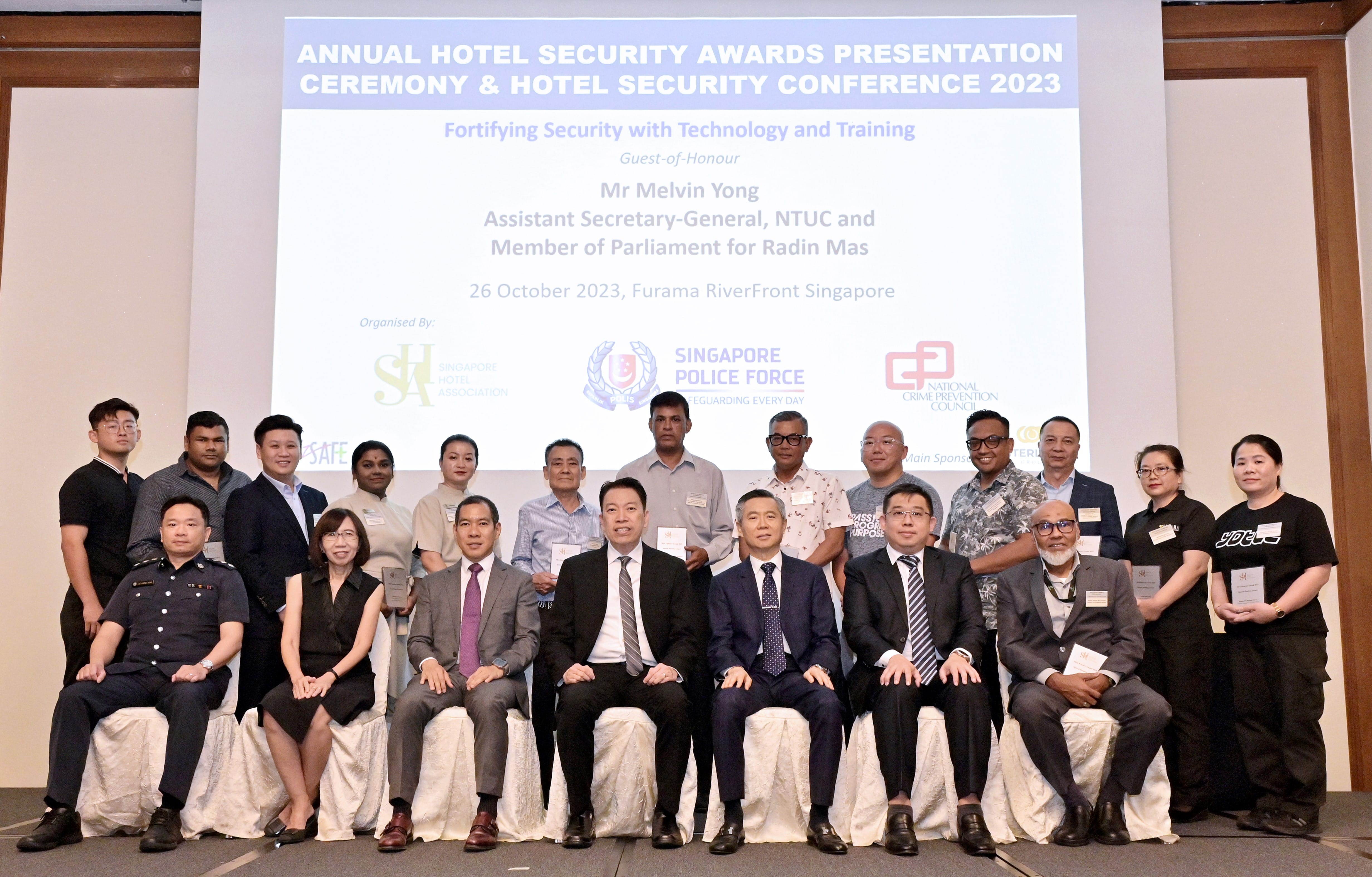 Group photo of attendees at the Annual Hotel Security Awards Presentation Ceremony and Conference 2023 in Singapore.